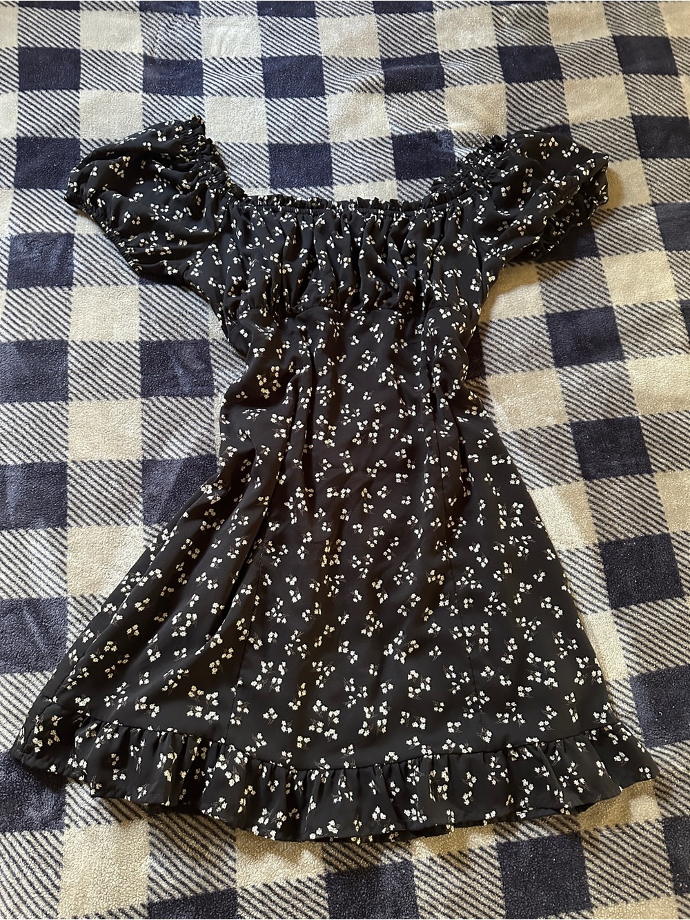 Black Floral Off-Shoulder Ruffle Dress NWOT